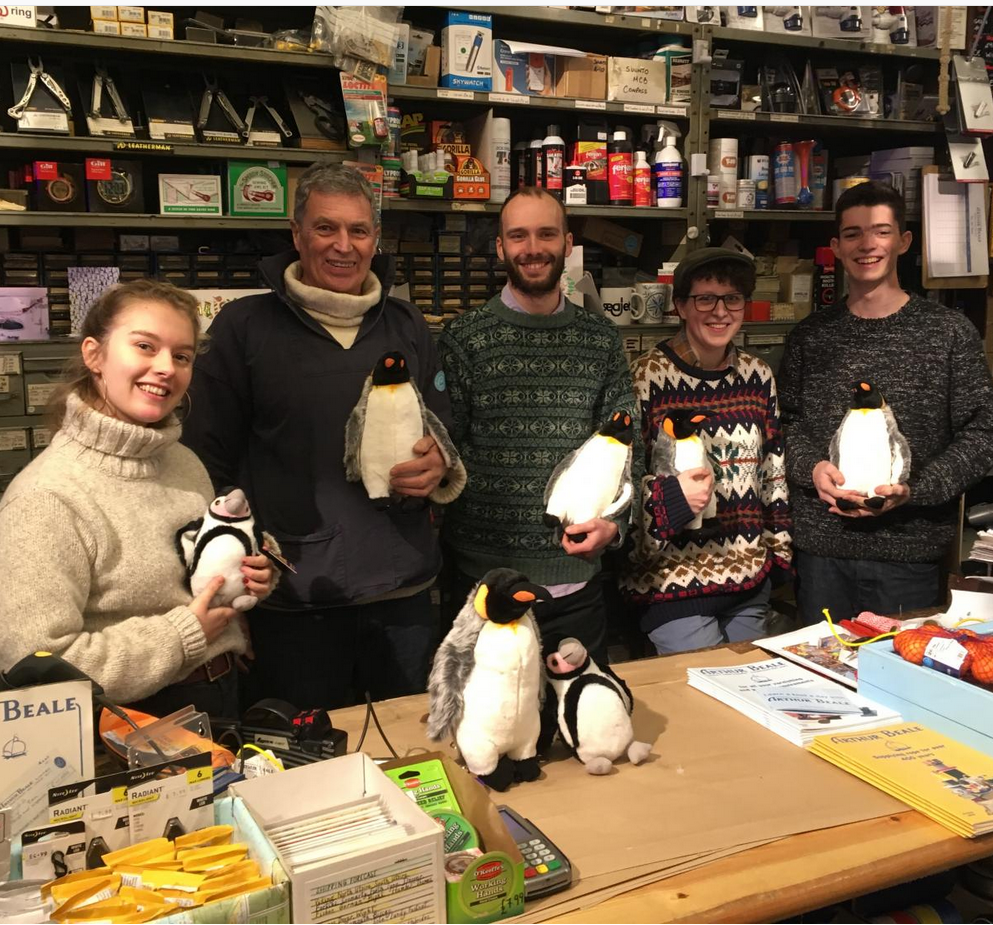 Shot of happy staff at Beales' Chandlery Shop Neal Street. London