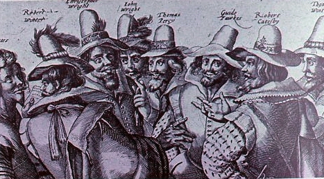 Old print showing the plotters for the Gunpowder plot