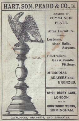 Black and white advert for a lectern with an eagle at the top from 19th Century Ecclesiastical Suppliers Catalogue