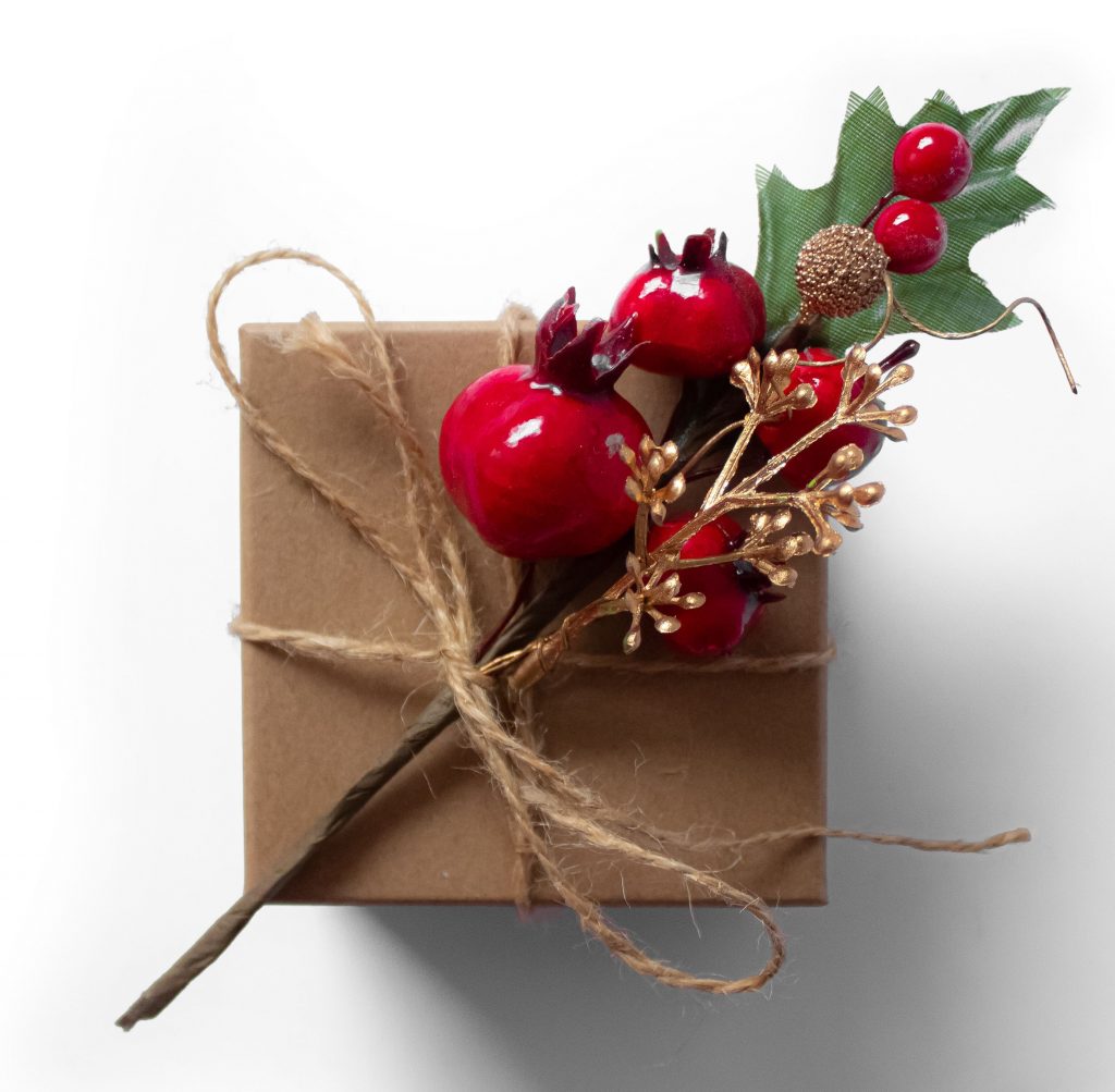 Picture of Christmas greenery on a gift box