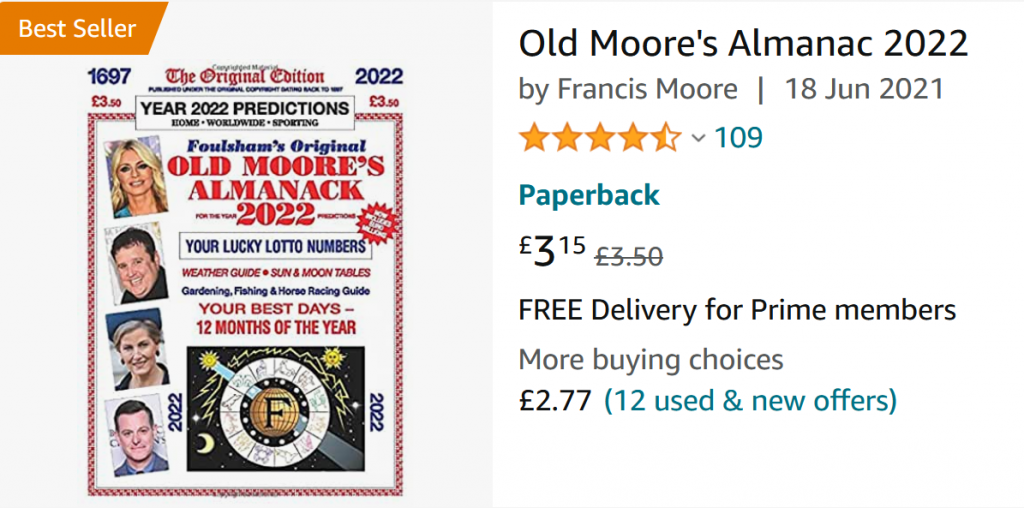 ADVERT FOR OLD MOORE'S ALMANAC 2022