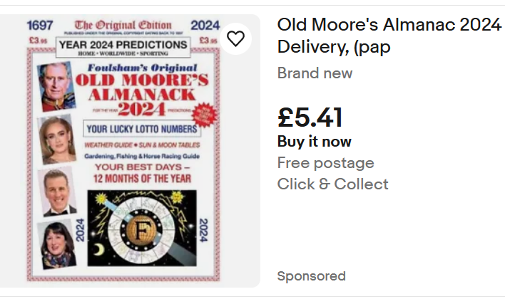 ebay advert screenshot for Old Moore's Almanac 2024