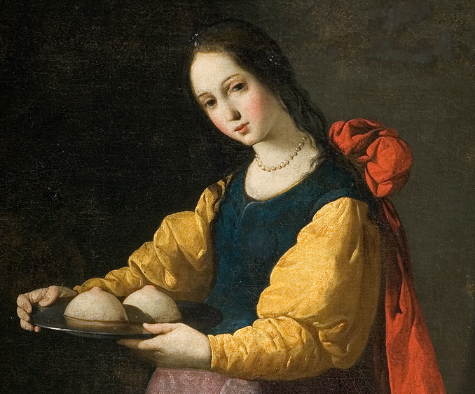 Saint Agatha, detail from a painting of Francisco de Zurbarán FROM wikipedia