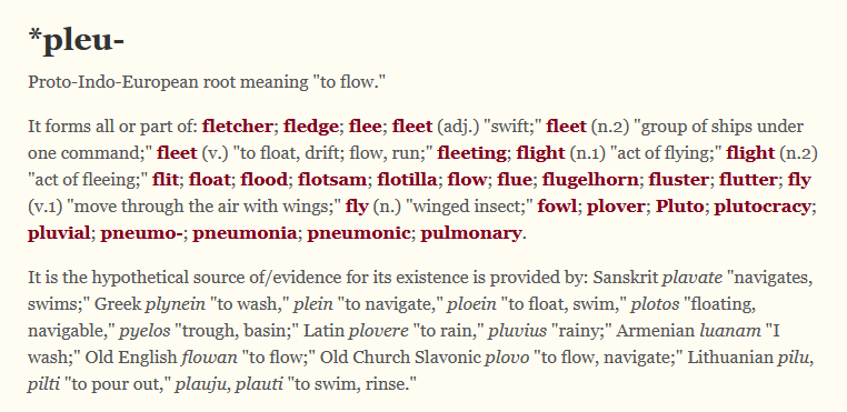 https://www.etymonline.com/word/*pleu-

Definition of the proto-indo-european route "pleu