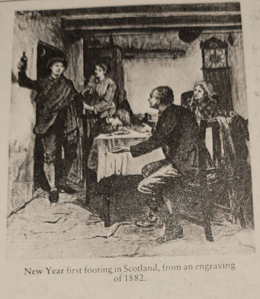 Engraving showing the custom of First Footing