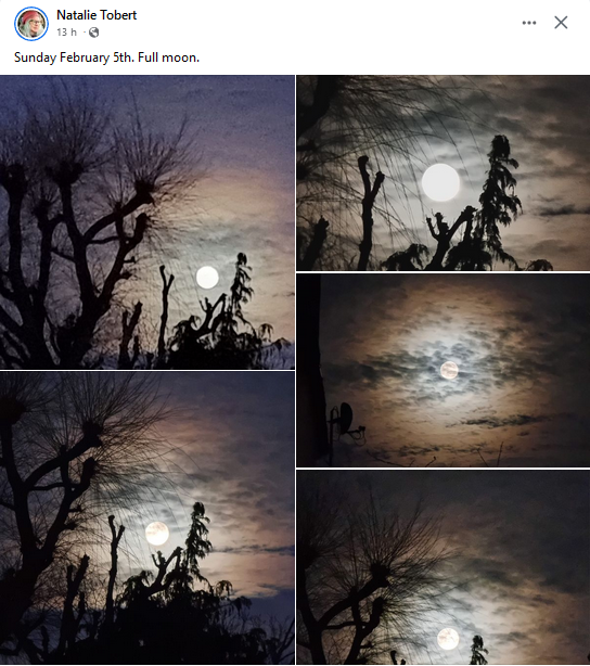 several photographs of the full moon on 5th February by Natalie Tobart