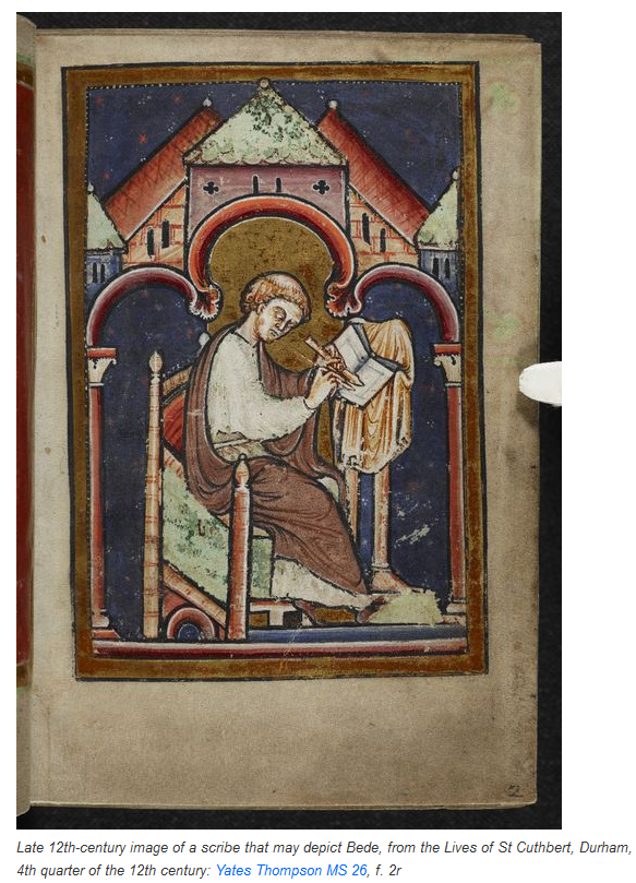 manuscript drawing possibly of the Venerable Bede