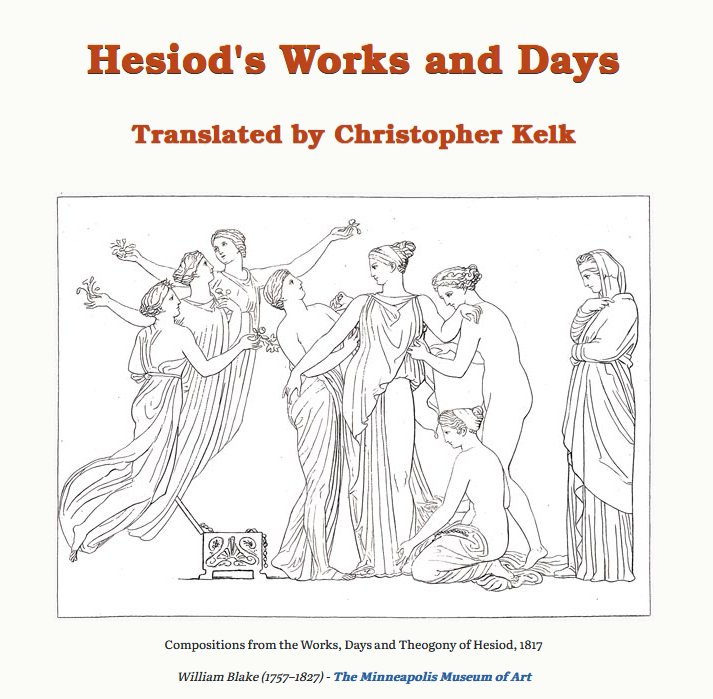 Image of web site for Hesiod's works and days, showing pandora's box an illustration by William Blake