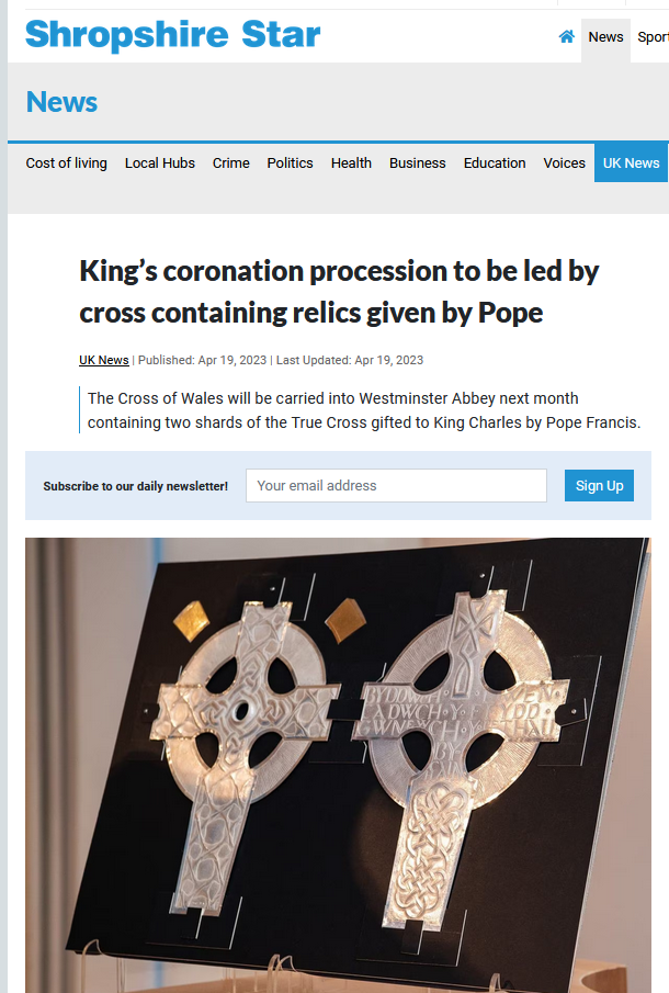 cutting from the Shropshire News article on the True Cross and the Coronation