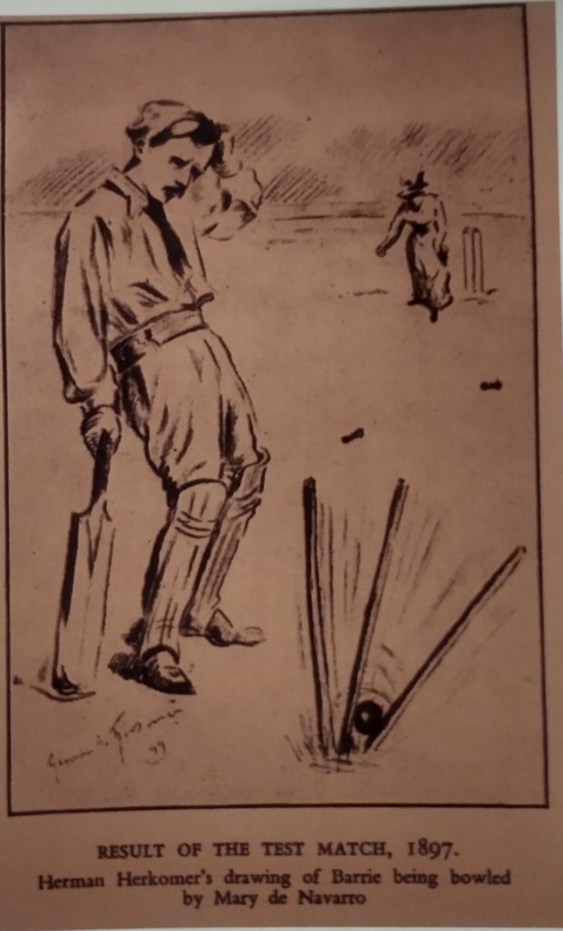 J.M. Barrie being bowled by Mary de Navarro. (aka Mary Anderson, who played many roles including Juliette at Stratford-on-Avon)