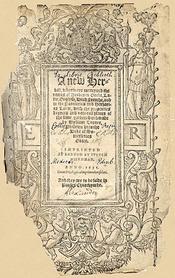 frontispiece of William Turner's 'A newe herball' containing descriptions of 238 English plants, 1551