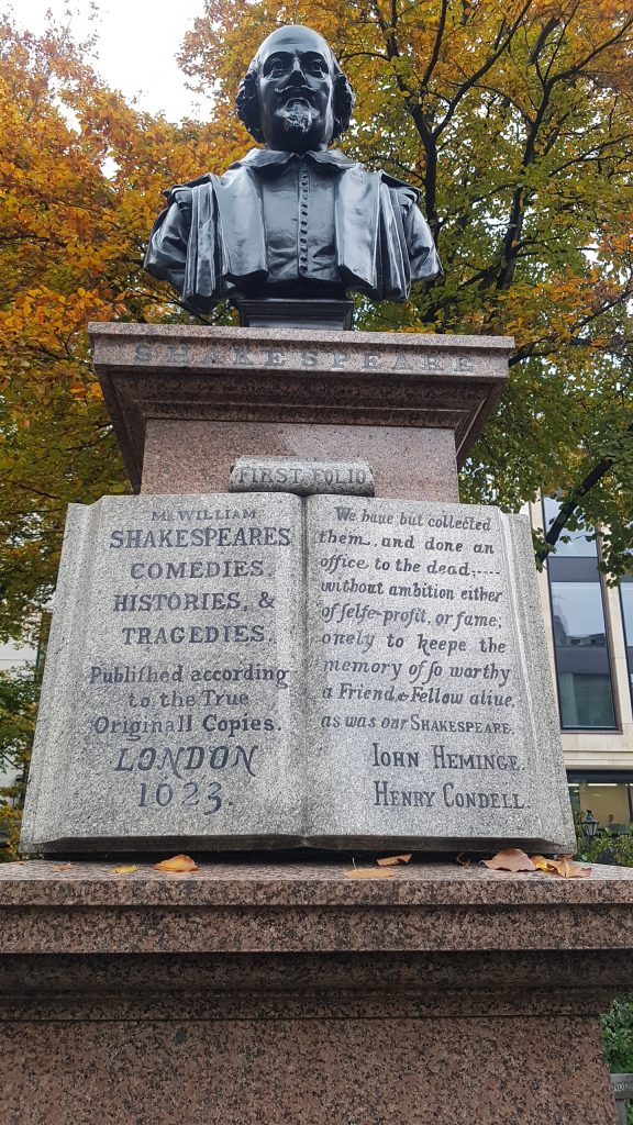 St Mary Aldermany monument to Shakespeare, Heminge and Condell and the First Folio.