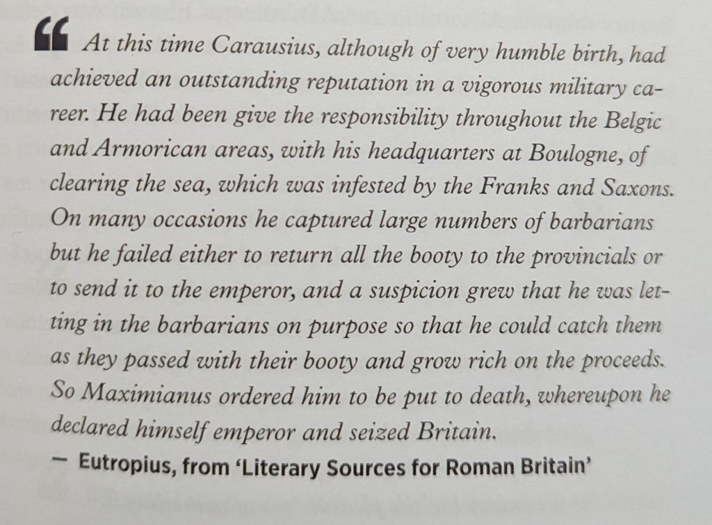 Image of a quotation by Eutropius translation from 'Literary Sources for Roman Britain.' and from
