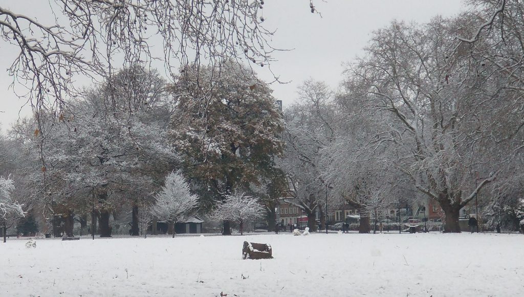 Photo of London Fields in the snow of 2022