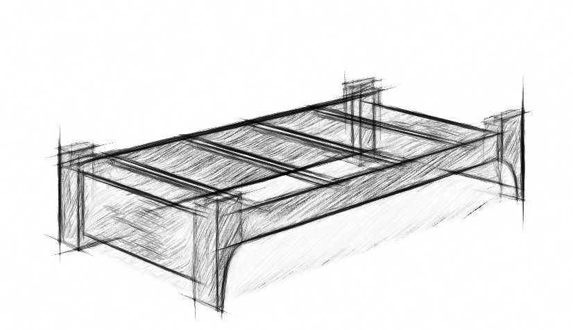 sketch of Roman 'Funerary' Bed found dismantled in Holborn, London