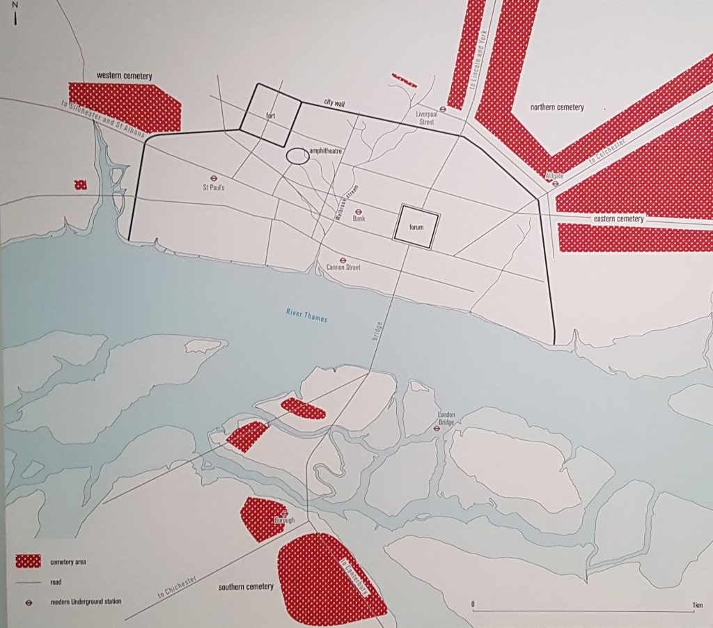 Map of Roman Cemetaries from Museum of London exhibition on the Roman Dead
