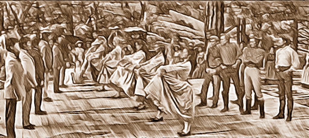 sepia Sketch of scene from 'Seven Brides for Seven Brothers'