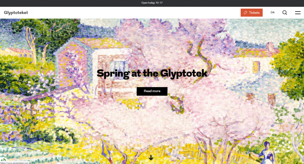 screenshot of webpage Glyptotek Museum in Denmark