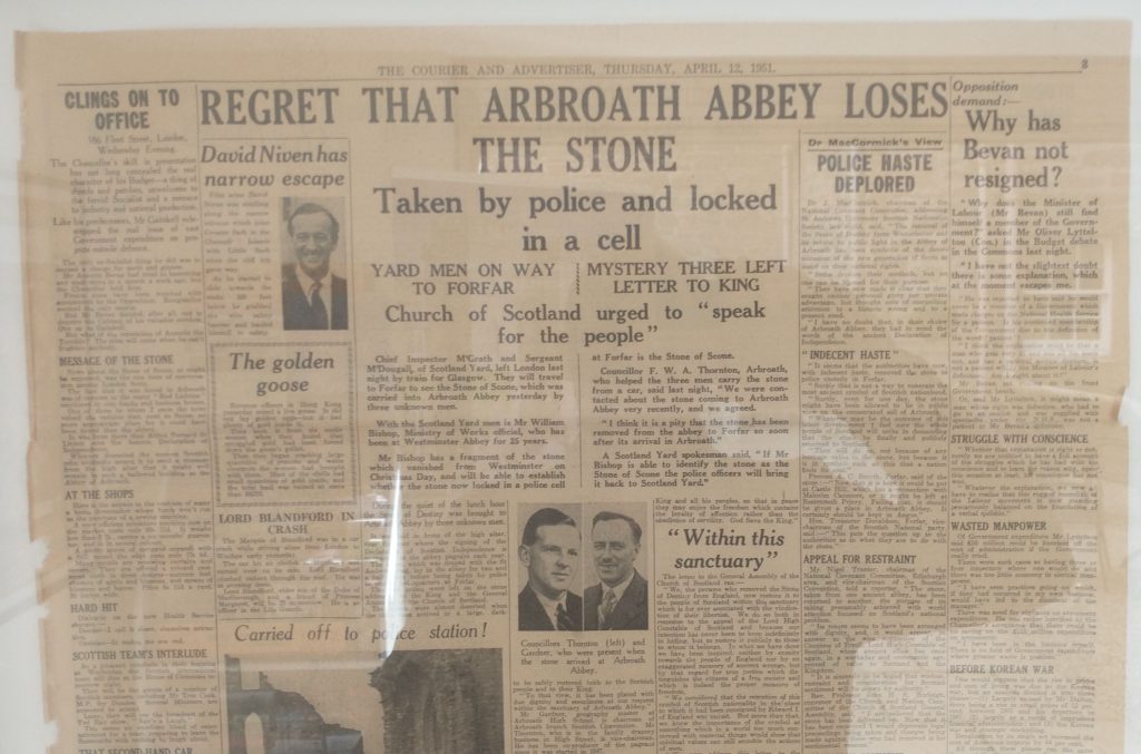 Poor photograph of a press cutting on display at the Palace of Scone (Photo by me!)
